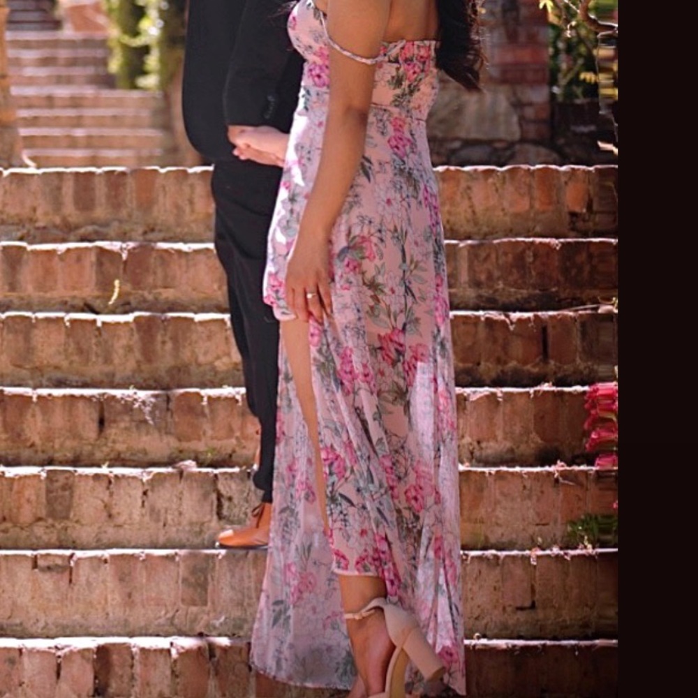 Pink mini dress with long see through slips!